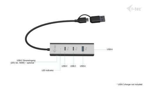 i-tec Metal Universal Charging HUB 2xUSB-C + 2x USB-A Port + Power Delivery 85W