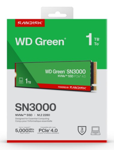 Western Digital Green WD ™ SN3000 NVMe™ SSD POWERED BY SANDISK 1 TB