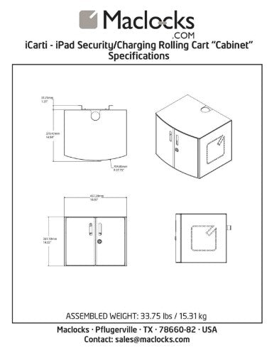 Compulocks CartiPad Duo Tablet / Laptop Charging Rolling Cart 32 Devices UK Power Plug