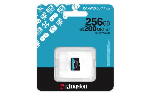 Kingston Technology 256GB microSDXC Canvas Go Plus Gen4 200R A2 U3 Single Pack w/o ADP