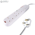 connektgear 5m 4 Way Surge Protected Power Extension Block - UK Plug to 4 x UK Sockets - White
