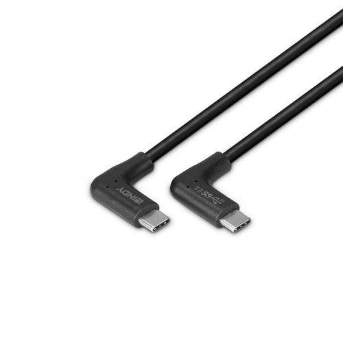Lindy 0.5m USB 3.2 Right-Angled USB-C to Right-Angled USB-C Cable, 10Gbps