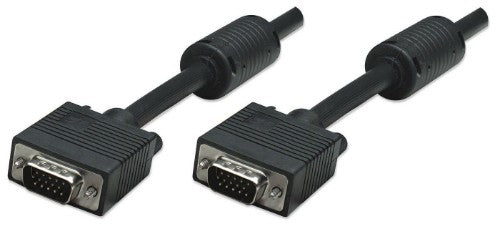Manhattan VGA Monitor Cable (with Ferrite Cores), 1.8m, Black, Male to Male, HD15, Cable of higher SVGA Specification (fully compatible), Shielding with Ferrite Cores helps minimise EMI interference for improved video transmission, Lifetime Warranty