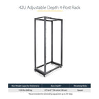 StarTech.com 42U 4-Post Server Rack, 19in Open Frame Rack with 40in (101cm) Mounting Depth and 1323lb (600kg) Weight Capacity, Mobile or Floor Mount IT Rack