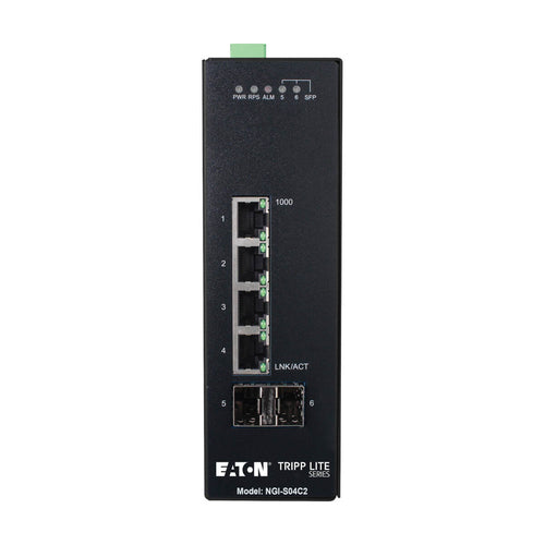 Tripp Lite NGI-S04C2 4-Port Lite Managed Industrial Gigabit Ethernet Switch - 10/100/1000 Mbps, 2 GbE SFP Slots, -10° to 60°C, DIN Mount