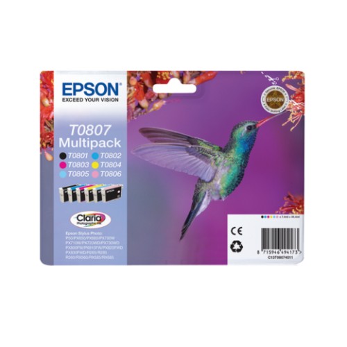 Epson C13T08074011/T0807 Ink cartridge multi pack Bk,C,M,Y,LC,LM, 6x220 pages 6x7,4ml Pack=6 for Epson Stylus Photo P 50/PX/PX 730/R 265