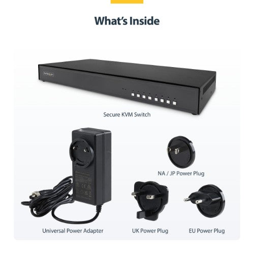 StarTech.com Secure 8-Port KVM Switch, DisplayPort, 4K 60Hz, NIAP 4.0 Desktop KVM, Metal Housing, Made in the USA