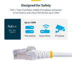 StarTech.com 1m White CAT8 Ethernet Cable, Snagless RJ45, 25G/40G, 2000MHz, 100W PoE++, S/FTP, 26AWG Pure Bare Copper Wire, LSZH, Shielded Network Patch Cord w/Strain Reliefs, Individually Tested