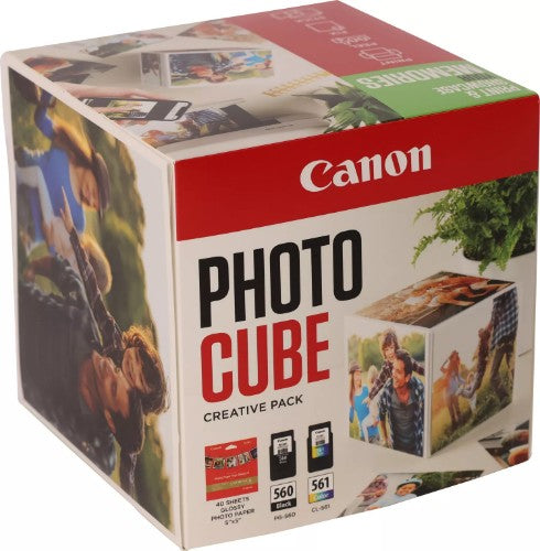 Canon 3713C014/PG-560+CL-561 Printhead cartridge multi pack black + color Cube white green +PP201 40 sheet 13x13cm 7,5ml + 8,3ml Pack=2 for Canon Pixma TS 5350