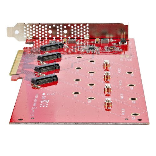 StarTech.com Quad M.2 PCIe Adapter Card, PCIe x16 to Quad NVMe or AHCI M.2 SSDs, PCI Express 4.0, 7.8GBps/Drive, Bifurcation Required, Windows/Linux Compatible - TAA