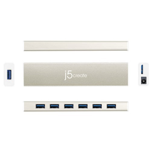 j5create JCH377 USB-C® 7- Port Hub - EU/UK, Metallic Champagne
