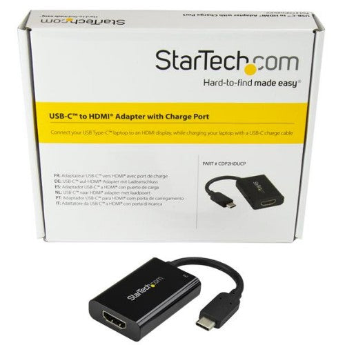 StarTech.com USB C to HDMI 2.0 Adapter with Power Delivery - 4K 60Hz USB Type-C to HDMI Display Video Converter - 60W PD Pass-Through Charging Port - Thunderbolt 3 Compatible - Black