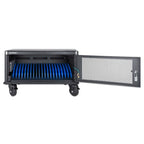 Manhattan Laptop Charging Cabinet Desktop via AC Adapter (UK) x20 Bay, Install device's AC Adapter (power cables) into unit, Suitable for ALL laptops (to 15.6"), iPads, MacBooks, Chromebooks, other USB-C devices, Bays 380x30x280mm, Cart, Lockable