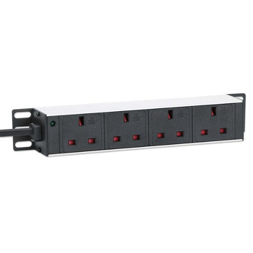 Intellinet 10" 1U PDU 4-way UK, With Indicator, Rackmount, Power Distribution Unit, UK 3-pin outlets, 3m power cord, output