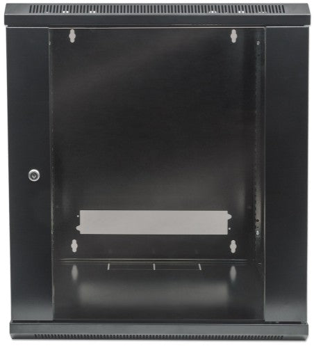 Intellinet 19" Network Cabinet - Wall Mount (Standard), 12U, 600mm Deep, Black, Flatpack, Max 60kg, Suitable also for use on desk or floor, Usable Depth 410mm, Metal & Glass Door, Back Panel, Removeable Sides, Parts for wall install (eg screws/rawl plugs)