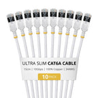 StarTech.com 15cm White Ultra Slim Cat6A Ethernet Cable, 10 Pack, Snagless, FTP, Pure Bare Copper Wire, 34AWG Ultra Slim RJ45 Network Patch Cord, Individually Tested