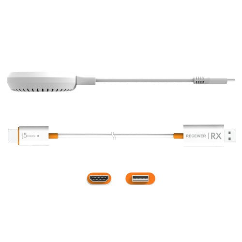 j5create JVAW62 ScreenCast USB-C® Wireless Display HDMI™ Extender, White and Orange