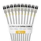 StarTech.com 15cm Gray Ultra Slim Cat6A Ethernet Cable, 10 Pack, Snagless, FTP, Pure Bare Copper Wire, 34AWG Ultra Slim RJ45 Network Patch Cord, Individually Tested