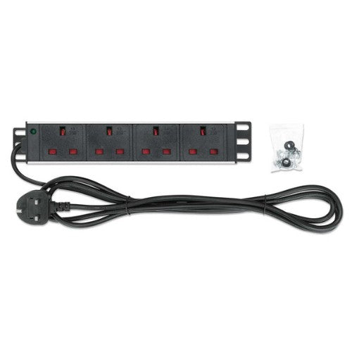 Intellinet 10" 1U PDU 4-way UK, With Indicator, Rackmount, Power Distribution Unit, UK 3-pin outlets, 3m power cord, output