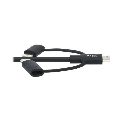Tripp Lite M101-006-LMC-BK Universal USB-A to Lightning, USB Micro-B and USB-C Sync/Charge Cable (M/3xM), MFi Certified, Black, 6 ft. (1.8 m)