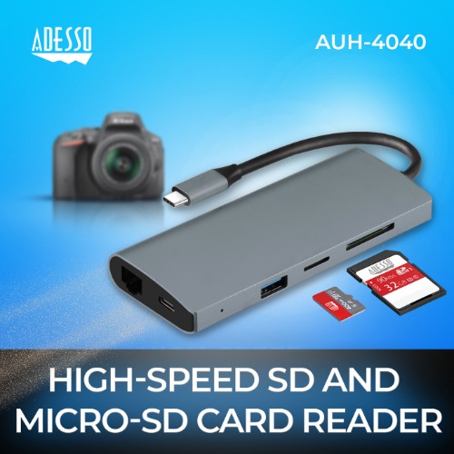 Adesso AUH-4040 laptop dock/port replicator Wired USB 3.2 Gen 1 (3.1 Gen 1) Type-C Grey