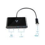 V7 USB-C Male to 2 x USB A Female, 2 x USB-C Female Hub USB 3.2 Gen1 5Gbps Black