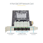 StarTech.com 4-Port GbE SFP Network Card, PCIe 2.0 x2 (x4, x8, x16 Compatible), Intel I350-AM4 4x 1GbE Controller, 1000BASE Copper/Fiber Optic, Desktop/Server Quad-Port Gigabit Ethernet NIC - Windows & Linux
