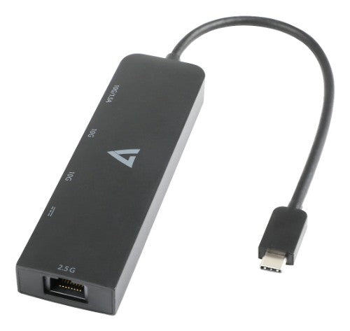V7 2.5G Ethernet Adapter USB-C Male to USB A Female x 2, USB-C Female x1, RJ45 Female x1 Black