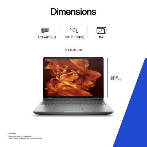 HP ZBook Fury G1i Data Science Intel Core Ultra 9 285HX Mobile workstation 40.6 cm (16") WUXGA 64 GB DDR5-SDRAM 1 TB SSD NVIDIA RTX PRO 4000 Blackwell Wi-Fi 7 (802.11be) Windows 11 Pro AI Workstation, AI PC Silver