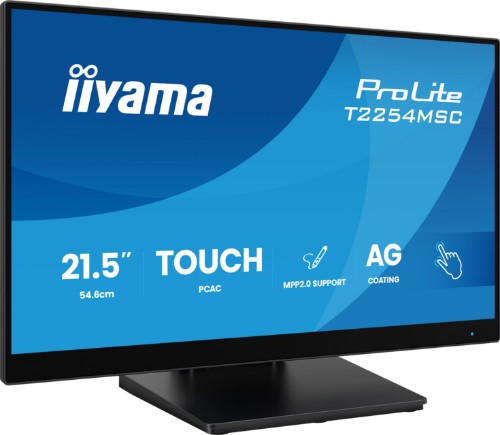 iiyama 21.5” Optical Bonded PCAP 10pt touchscreen monitor featuring IPS panel technology, Anti Glare coating, active stylus support (MPP 2.0) and edge-to-edge glass