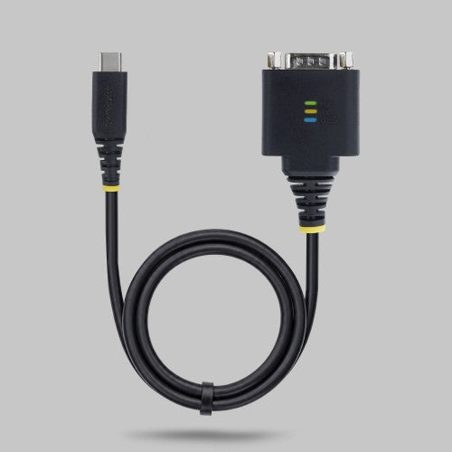 StarTech.com 1ft (30cm) USB-C to Serial Adapter Cable, COM Retention, FTDI Chipset, Type-C to Male DB9 RS232, Status LEDs, Interchangeable DB9 Screws and Nuts