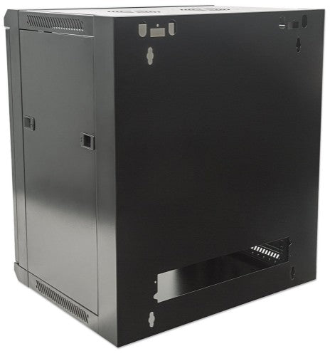 Intellinet 19" Network Cabinet - Wall Mount (Standard), 12U, 600mm Deep, Black, Flatpack, Max 60kg, Suitable also for use on desk or floor, Usable Depth 410mm, Metal & Glass Door, Back Panel, Removeable Sides, Parts for wall install (eg screws/rawl plugs)