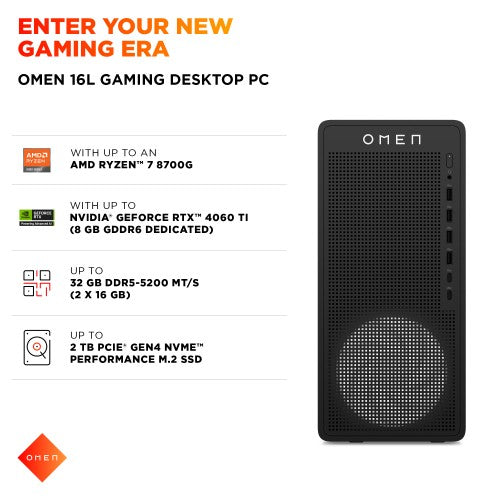 HP OMEN 16L TG03-0007na AMD Ryzen™ 5 8500F 16 GB DDR5-SDRAM 1 TB SSD NVIDIA GeForce RTX 5060 Windows 11 Home Tower PC Black