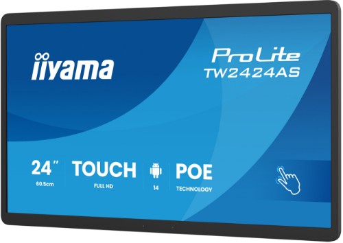 iiyama TW2424AS-B3P Signage Display Interactive flat panel 60.5 cm (23.8") Wi-Fi 450 cd/m² Full HD Black Touchscreen Built-in processor Android 24/7