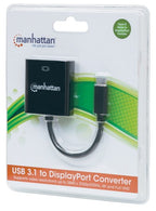 Manhattan USB-C to DisplayPort 1.2 Cable, 4K@30Hz, 21cm, Male to Female, Black, Lifetime Warranty