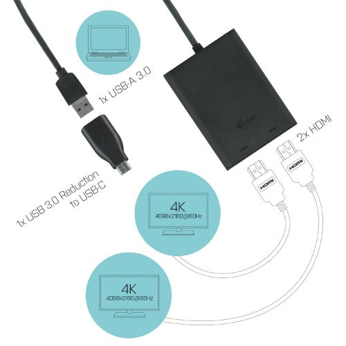 i-tec USB 3.0 / USB-C Dual 4K HDMI Video Adapter