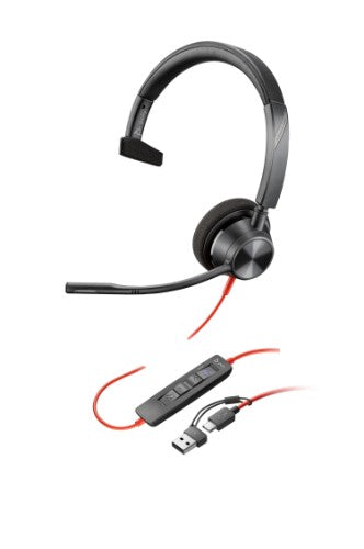 HP Poly Blackwire 3310 Microsoft Teams Certified Headset +USB-C/A Adapter TAA