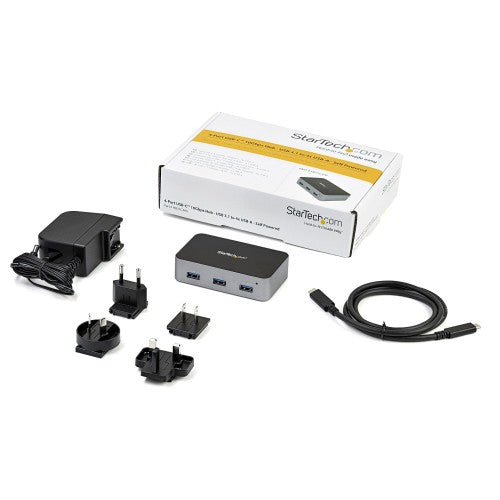 StarTech.com 4 Port USB C Hub with Power Adapter - USB 3.1/3.2 Gen 2 (10Gbps) - USB Type C to 4x USB-A - Self Powered Desktop USB Hub with Fast Charging Port (BC 1.2) - Desk Mountable~4 Port USB C Hub with Power Adapter - USB 3.2 Gen 2 (10Gbps) - USB Type