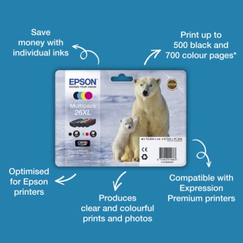 Epson C13T26164010/26 Ink cartridge multi pack Bk,C,M,Y 220pg + 3x300pg, 6ml + 3x5ml Pack=4 for Epson XP 600