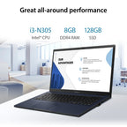 ASUS ExpertBook B1 B1502CG-BQI381XA Intel Core i3 N-series i3-N305 Laptop 39.6 cm (15.6") Full HD 8 GB DDR4-SDRAM 128 GB Flash Wi-Fi 6 (802.11ax) Windows 11 Pro Education Black