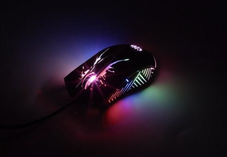 Manhattan Gaming Mouse with LEDs, Wired, Seven Button, Scroll Wheel, 7200dpi, Black with LED lighting, Three Year Warranty