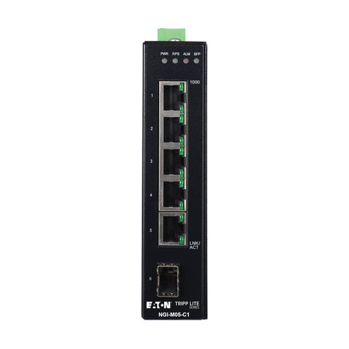 Tripp Lite NGI-M05-C1 5-Port Managed Industrial Gigabit Ethernet Switch - 10/100/1000 Mbps, GbE SFP Slot, -40° to 75°C, DIN Mount