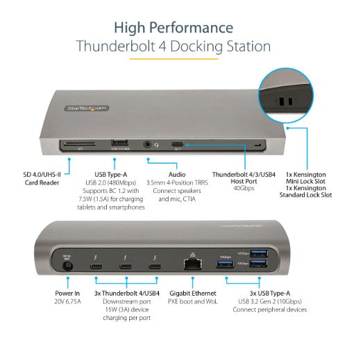 StarTech.com USB-C Docking Station for MacBook Pro / Air M1 M2 M3 M4 M5 & Windows, Universal Dual 4K 60Hz / Single 8K Thunderbolt Dock, 96W Laptop Charging