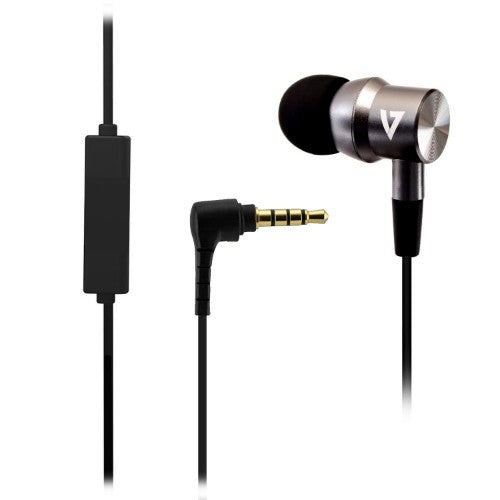 V7 3.5 mm Noise Isolating Stereo Earbuds with In-line Mic, iPad, iPhone, Mp3, iPod, iPad, Tablets, Smartphone, Laptop Computer, Chromebook, PC, Aluminum
