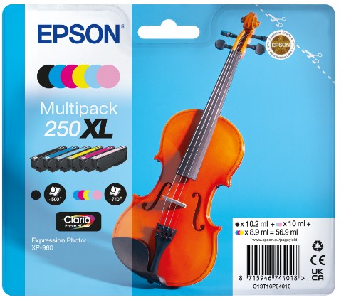 Epson C13T16P84010/250XL Ink cartridge multi pack Bk,C,M,Y,LC,LM high-capacity 10,2ml + 3x8,9ml + 2x10ml Pack=6 for Epson Expression Photo XP-980