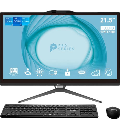 MSI Pro AP222T 13M Intel® Pentium® Gold G7400 54.6 cm (21.5") 1920 x 1080 pixels All-in-One PC 4 GB DDR4-SDRAM 128 GB SSD Windows 11 Pro Wi-Fi 5 (802.11ac) Black