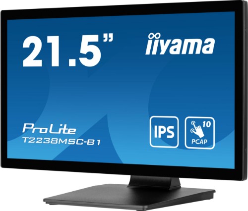 iiyama ProLite 21.5” 10pt Optical Bonded PCAP touchscreen monitor with IPS panel technology, edge-to-edge glass design, anti-fingerprint coating and metal housing