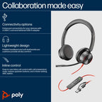 HP Poly Blackwire 8225 Stereo USB-C Headset +USB-C/A Adapter