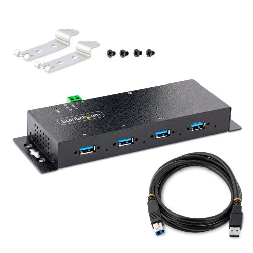 StarTech.com 4-Port Industrial USB 3.0 5Gbps Hub, Rugged USB Hub with ESD Protection, DIN/Wall/Desk Mountable USB-A Hub, USB Expander w/Locking Ports, Heavy Duty - TAA