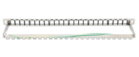 Intellinet 19" 24-Port Shielded Blank Patch Panel, 0.5U, Unloaded 19-inch Rackmount Keystone Panel for High-density Installations, Removable Cable-Management Bar, Black